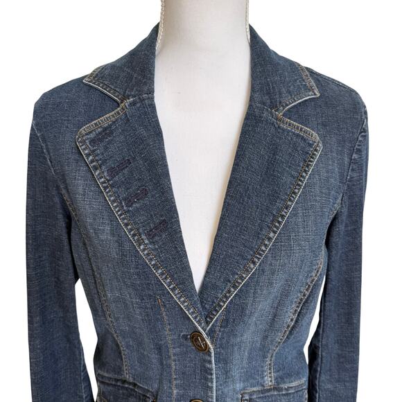 W Work to Weekend Denim Blazer 8 Cotton Stretch Pockets Nautical Buttons Classic - Picture 2 of 9